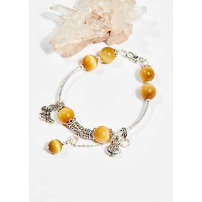 Vòng tay phong thủy nữ đá mắt hổ vàng tâm charm bướm 10mm mệnh thổ , kim - Ngọc Quý Gemstones