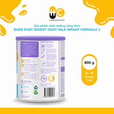 Sản phẩm dinh dưỡng công thức Bubs Easy-digest Goat Milk Infant Formula 1 (0–6 tháng)