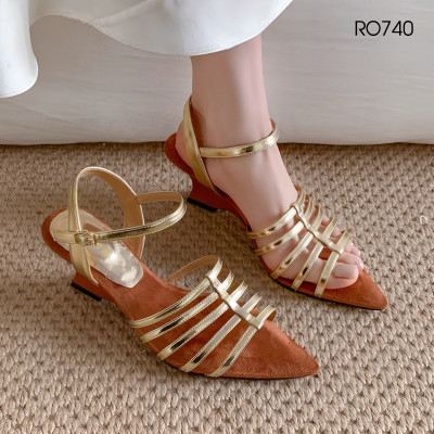 Sandal nữ đế xuồng, quai ngang, mũi nhọn ROSATA RO740 - 5p - Vàng đồng - BKSTORE