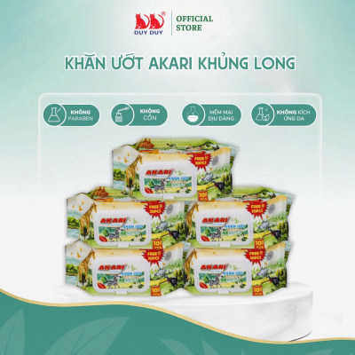 Combo 10 gói Khăn ướt Akari khủng long vải không dệt rayon cao cấp 130 miếng (13.5x20cm) không paraben dành cho bé