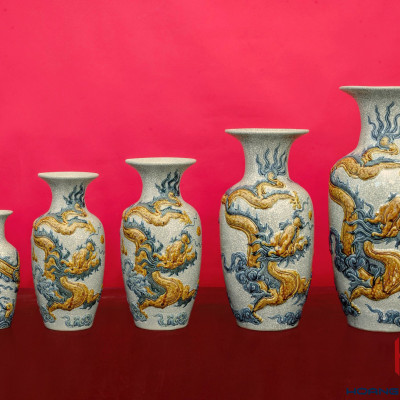 Lọ Lộc Bình Men Rạn Đắp Nổi Chiều Cao 35cm