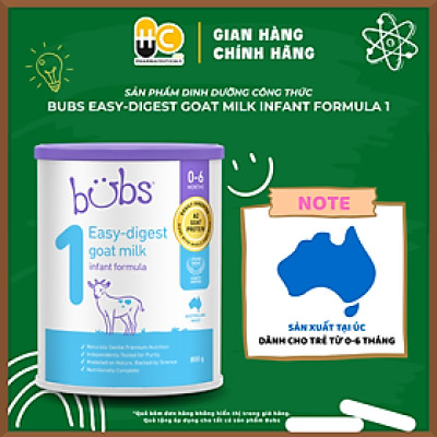 Sản phẩm dinh dưỡng công thức Bubs Easy-digest Goat Milk Infant Formula 1 (0–6 tháng)
