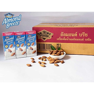 Blue Diamond - Thùng Sữa Hạt Hạnh Nhân ALMOND BREEZE Không Đường 180ml x 24 Hộp