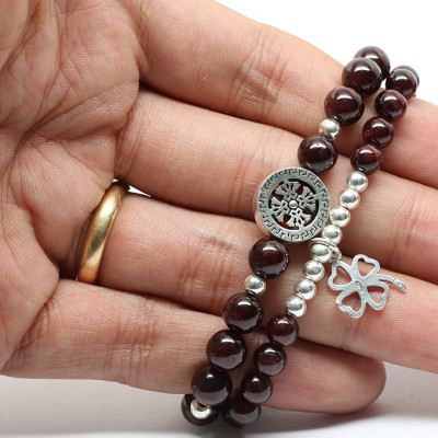 Cặp Vòng Garnet Ngọc Hồng Lựu (6mm) Mix Charm Bạc Ngọc Quý Gemstones VT76