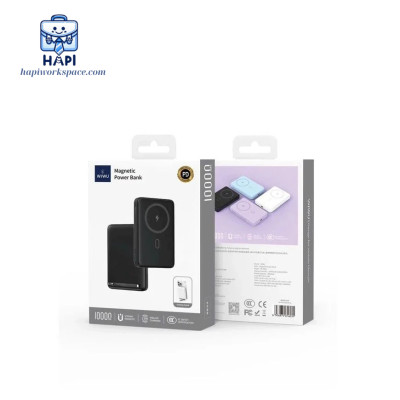 Sạc dự phòng từ tính hàng chính hãng WiWU Magnetic Powerbank 10.000mAh Wi-P043: Sạc không dây 15W, chân đỡ tích hợp