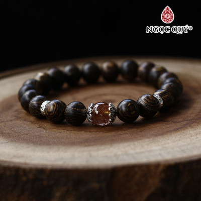 Vòng trầm sánh tròn 8mm phối đá thạch anh tóc đỏ - Ngọc Quý Gemstones