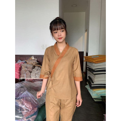 ĐỒ LAM ĐI CHÙA PHÁP PHỤC PHẬT GIÁO # xéo nhạt nơ viền to