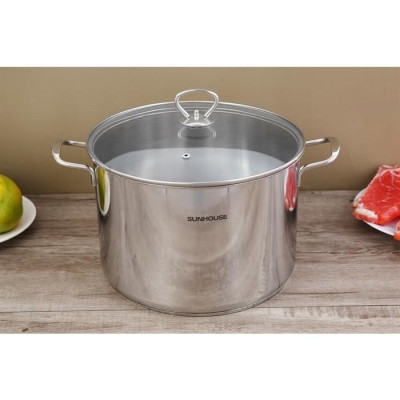Nồi luộc gà inox 3 đáy nắp kính 28 cm Sunhouse SH28LG - Hàng Chính Hãng