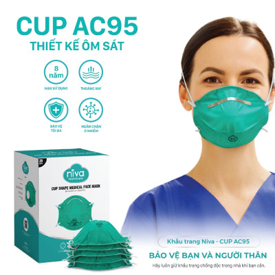 Khẩu Trang Niva N95 - Cup AC95 - 20pcs Ngăn Ngừa Vi Khuẩn, Virus Đạt Chuẩn FDA Hoa Kỳ, Hàng Chính Hãng Cao Cấp