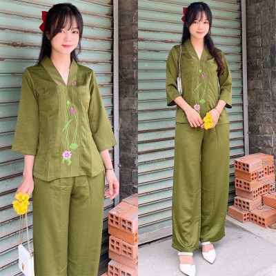ĐỒ LAM ĐI CHÙA #Mã Freeship Xtra RP028# Mẫu Sen Vải Lụa Pháp Cao Cấp