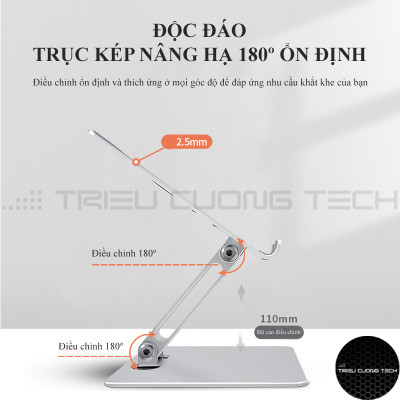 Giá Đỡ Máy Tính Bảng - Ipad - Điện Thoại Hợp Kim Nhôm Nguyên Khối - Nâng Hạ Điều Chỉnh Góc Nhìn Tùy Thích - Gấp Gọn Tiện Lợi - Hàng Chính Hãng