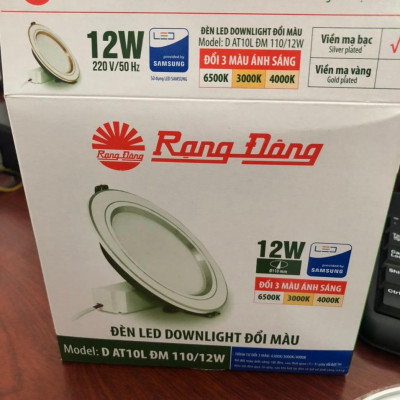 Đèn led âm trần tròn viền bạc- vàng đổi màu 12W rạng đông