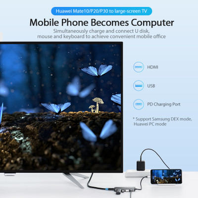 HUB chuyển đổi USB Type-C 5 in 1 Vention - HDMI + USB 3.0*3 + PD ( 87W) - Hàng chính hãng