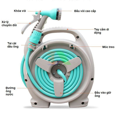 Bộ cuộn ống tưới 12m kèm vòi tưới 6 chế độ