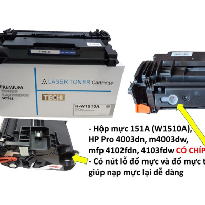 Hộp mực 151A (W1510A) TECH có sẵn chíp dùng cho máy in HP Pro 4003dn, M4003dw, MFP 4103fdn, 4103fdw - Hàng Nhập Khẩu