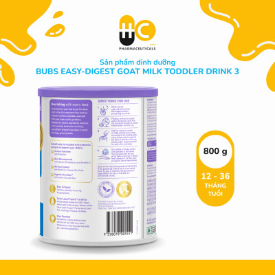 Sản phẩm dinh dưỡng Bubs Easy-digest Goat Milk Toddler Drink 3 (12–36 tháng) – 800g