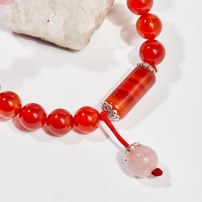 Vòng tay phong thủy nữ đá mã não đỏ mix thạch anh hồng 8mm mệnh hỏa , thổ - Ngọc Quý Gemstones