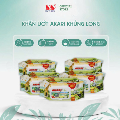 Combo 10 gói Khăn ướt Akari khủng long vải không dệt rayon cao cấp 130 miếng (13.5x20cm) không paraben dành cho bé