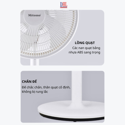 Quạt đứng điện tử có điều khiễn từ xa, hẹn giờ Mitomo FCE-60AEV, công suất 60W, động cơ dây đồng hàng chính hãng - Bảo hành 2 năm