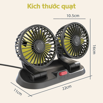 Quạt đôi cho xe oto xoay 360 độ hàng đẹp cao cấp công suất 5W phù hợp mọi loại xe (Tặng kèm quà ngẫu nhiên)