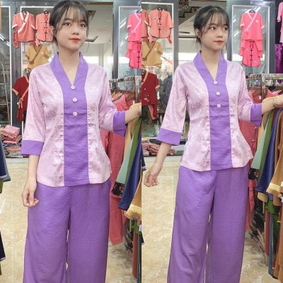 ĐỒ LAM ĐI CHÙA  Lụa Phối Gấm Cao Cấp