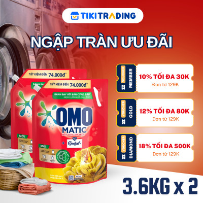 Combo 2 Túi Nước Giặt Omo Matic Hương Tinh Dầu Thơm Cho Máy Giặt Cửa Trên 3.6KG