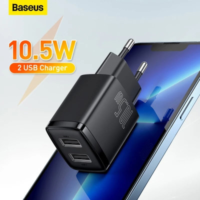 Củ sạc đa năng Baseus Compact Charger 10.5w 2 cổng USB A CCXJ - Hàng chính hãng