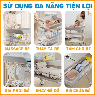 Bàn thay tã cho em bé thay bỉm, tắm nắng có bánh xe cao cấp MySun