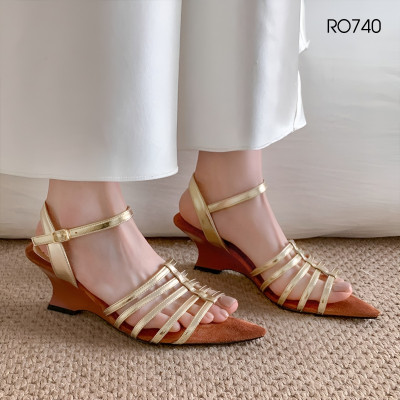 Sandal nữ đế xuồng, quai ngang, mũi nhọn ROSATA RO740 - 5p - Vàng đồng - BKSTORE