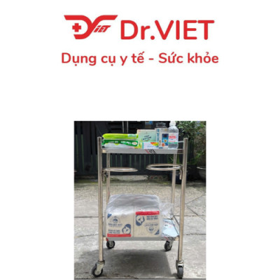 Xe Đẩy Y Tế  Inox  2 Tầng 35 x 50  Kèm 2 Vòng  Thau Xe  Đẩy Inox  Y  Tế 2  Tầng  Không Hộc Kèm  2 Vòng  Thau  Dr.Viet   – Xe Đẩy Dụng Cụ Y Tế Inox Cao Cấp – Thiết Kế Chắc Chắn, Dễ Di Chuyển – Phù Hợp Sử Dụng Trong Phòng Khám, Bệnh Viện, Cơ Sở Y Tế