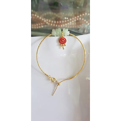 Vòng Tay charm xinh đẹp 5 đồng tiền đá cẩm thạch tự nhiên Đồng tiền Trắng Xanh nhẹ phối charm đỏ kiểu tròn may mắnVòng màu vàng khoen rút xinh Nữ đeo dễ thương ạ