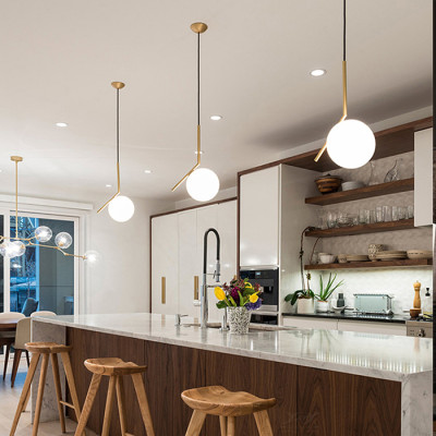 Đèn thả trần trang trí cao cấp hiện đại hình cầu trang nhã mạ Crom đẹp mắt MOON LAMP - đã bao gồm bóng LED