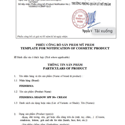 Kem chống nắng FIXDERMA SHADOW SPF 50+ Cream giúp giữ ẩm, giúp bảo vệ da (Tuýp 75g)