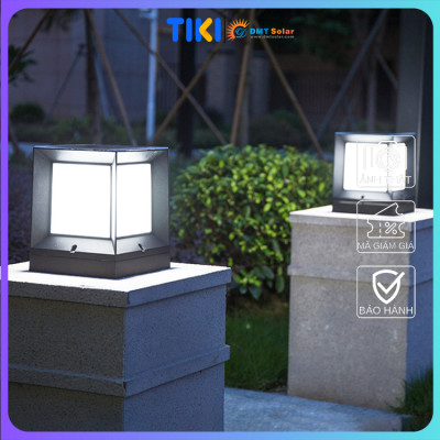 Đèn trụ cổng năng lượng mặt trời vuông đơn giản TC03 kích thước 21-26cm tích hợp remote [3 màu ánh sáng]