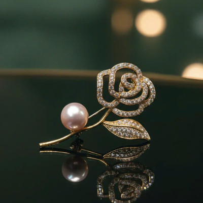 Trâm Cài Áo Vest, Áo Dài Đính Ngọc Trai Baroque Hình Hoa Trà thời trang thiết kế Hity ACC403