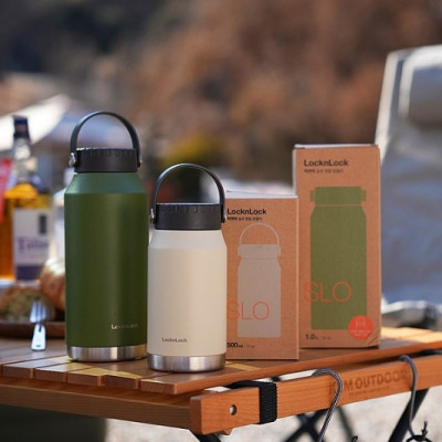 Bình giữ nhiệt LocknLock SLO Handle Tumbler 1L LHC4324BEG, Hàng chính hãng, thép không gỉ, quai xách linh hoạt - JoyMall