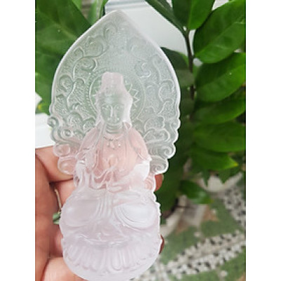 Tượng Phật Bà Quan Âm Mới Đá Lưu Ly Trắng Để Trong Xe Hơi hoặc Để Bàn cao 12cm đk 7cm đế 5cm Mệnh Kim mệnh Thủy ạ