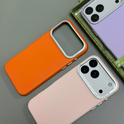 Ốp lưng da PU viền cam đá cho iPhone 17 Pro Max hiệu Memumi Diamond With Mag safe - Hàng chính hãng