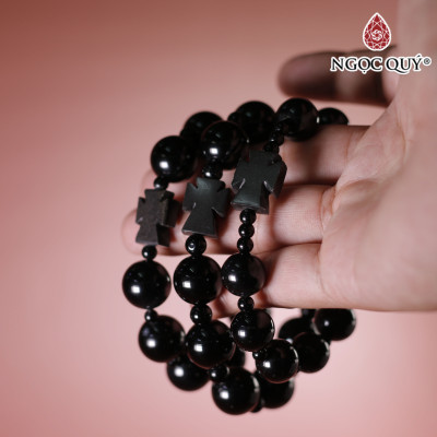Vòng mân côi đá Obsidian hạt 14mm mệnh thủy , kim - Ngọc Quý Gemstones