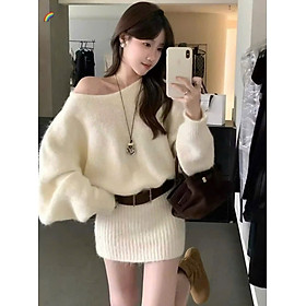 Váy Len Trễ Vai Kèm Thắt Lưng Nữ Dáng Đẹp – Thời Trang Nữ Hàn Quốc