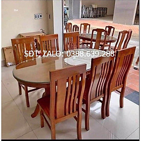 Bàn ăn bầu dục mặt đặc gỗ xoan ta