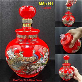 Bình Đựng Rượu Thủy Tinh cao cấp 1500ml mẫu bầu tròn màu đỏ may mắn - Chai Đựng Rượu Thủy Tinh – Vỏ Chai Rượu Đẹp decor (H1)