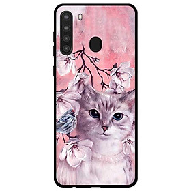 Ốp lưng dành cho Samsung Galaxy A21 mẫu Mèo Và Chim Hồng