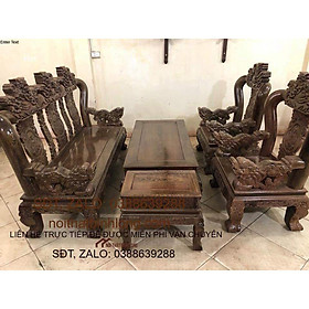 Bộ Bàn Ghế Tam Sư Nghê Ba Đầu Gỗ Mun Đuôi Công