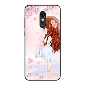 Ốp Lưng in cho Xiaomi Redmi 5 Mẫu Cô Gái Váy Trắng Nền Hoa Đào - Hàng Chính Hãng