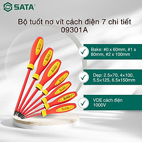Bộ tuốt nơ vít cách điện 7 chi tiết, VDE cách điện 1000V SATA 09301A