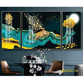 Xả sốc tranh tráng gương hươu vàng tài lộc cao cấp
