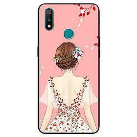 Ốp Lưng in cho Realme 3 Pro Mẫu Cô Gái Váy Hồng Nền Hồng - Hàng Chính Hãng