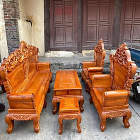 Bộ bàn ghế hoàng gia Louis vách trơn gỗ gõ đỏ 6 món ( Anh Văn - Thuận Thành,Bắc Ninh )