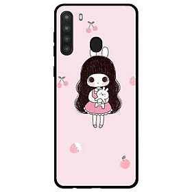 Ốp lưng dành cho Samsung Galaxy A21 mẫu Bé Gái Ôm Thỏ